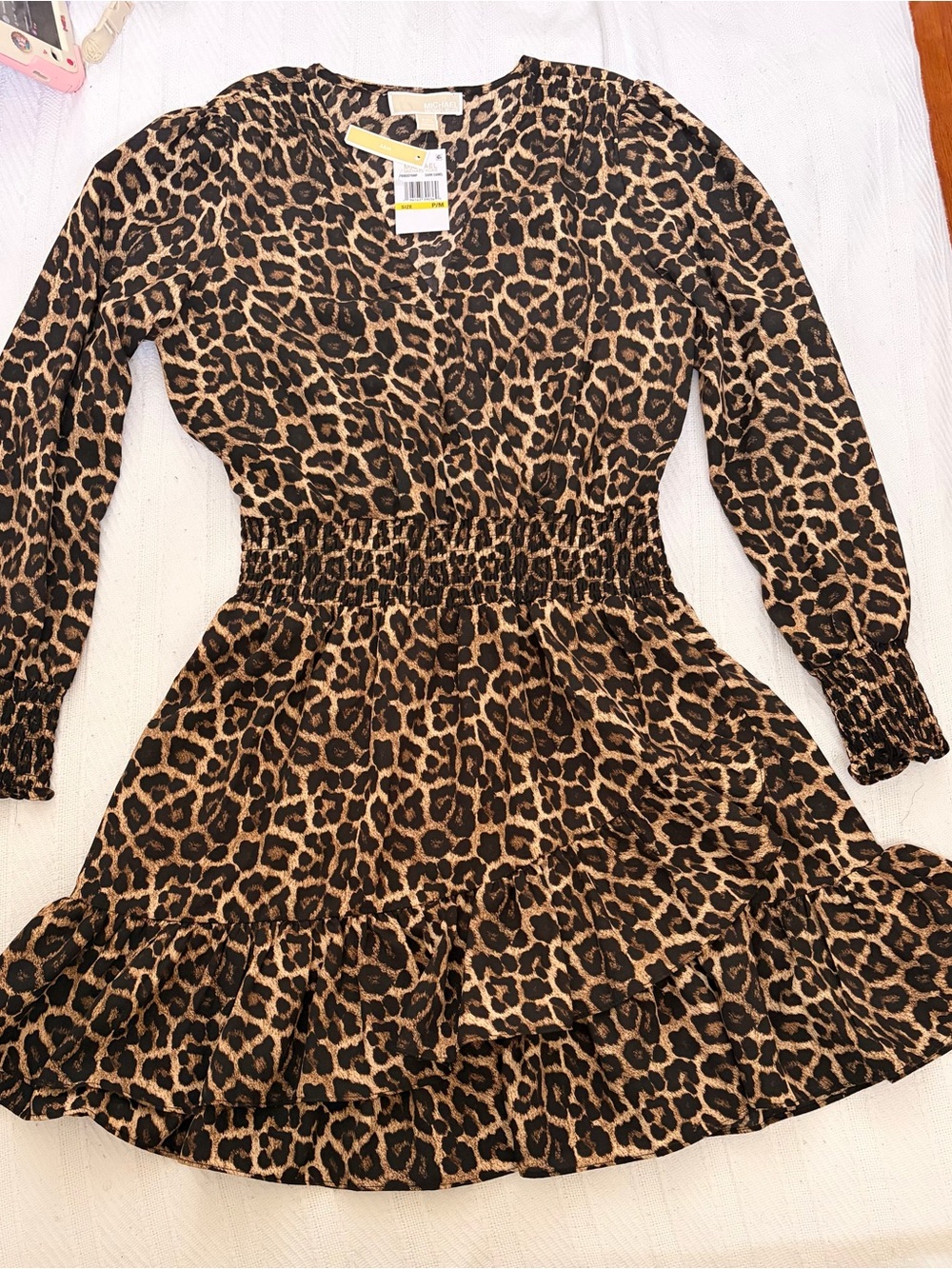 Micheal Kors Leopard (Julia) Long Sleeve Ruffle Dress -NWT